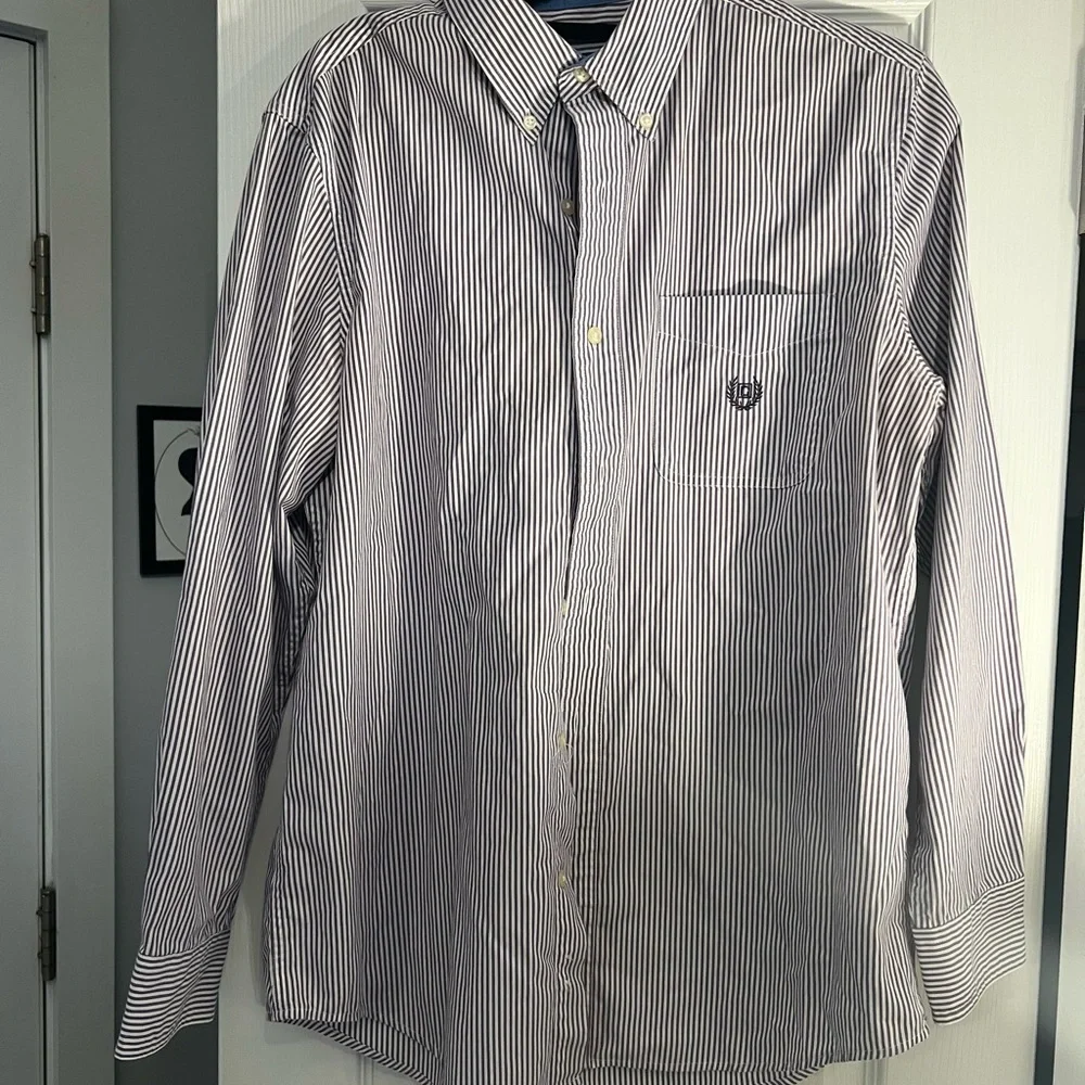 Chaps Purple and White Mens M Striped Casual Shirt - Picture 1 of 6
